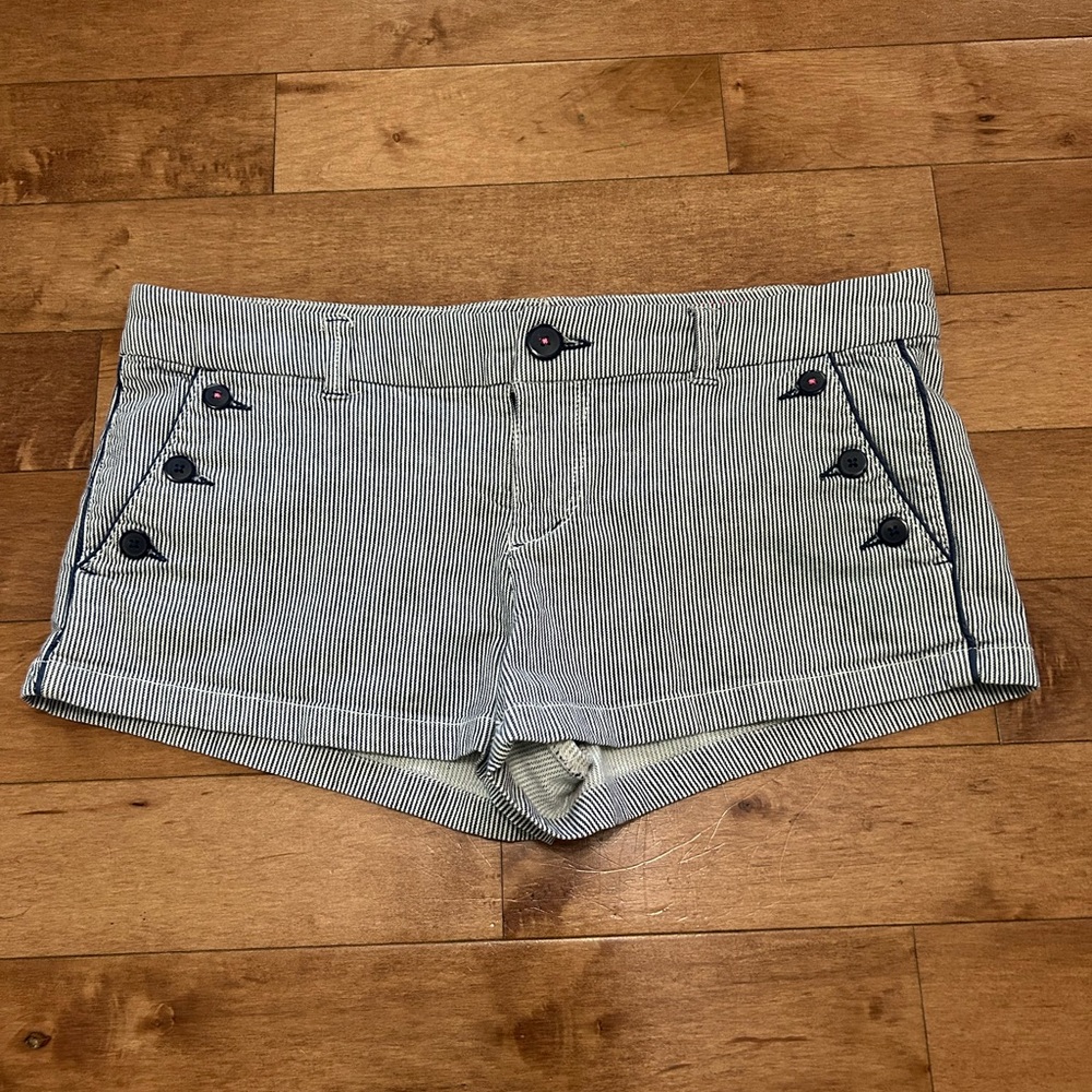 American Eagle Navy Blue Pinstriped Stretch Sailor Shorts